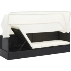 VIDAXL Garden De Canapé Extérieur Avec Canopée à Polyrattan Piscine Salon Canapé De Jardin Avec Auvent Noir Résine Tressée Couleur : Noir Blanc -Promos Verde Rêverie Boutique 57098544 4
