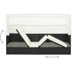 VIDAXL Garden De Canapé Extérieur Avec Canopée à Polyrattan Piscine Salon Canapé De Jardin Avec Auvent Noir Résine Tressée Couleur : Noir Blanc -Promos Verde Rêverie Boutique 57098544 5