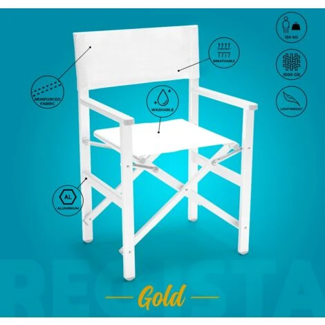 Chaise De Plage Pliante En Aluminium Textilène Blanc Regista Gold White 5 Chaise De Plage Pliante En Aluminium Textilène Blanc Regista Gold White – Image 3