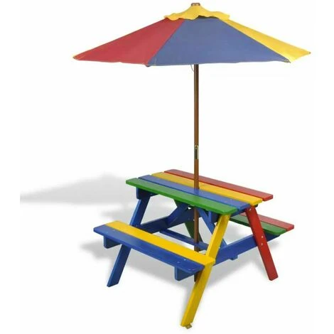VIDAXL Ensembles De Pique-nique Pour Les Enfants Colorés Avec Du Parasol De Table Avec Banc Et Parapluie Table Et Bancs De Pique-nique Avec Parasol Pour Enfants Bois 3 VIDAXL Ensembles De Pique-nique Pour Les Enfants Colorés Avec Du Parasol De Table Avec Banc Et Parapluie Table Et Bancs De Pique-nique Avec Parasol Pour Enfants Bois