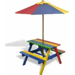 VIDAXL Ensembles De Pique-nique Pour Les Enfants Colorés Avec Du Parasol De Table Avec Banc Et Parapluie Table Et Bancs De Pique-nique Avec Parasol Pour Enfants Bois 10 VIDAXL Ensembles De Pique-nique Pour Les Enfants Colorés Avec Du Parasol De Table Avec Banc Et Parapluie Table Et Bancs De Pique-nique Avec Parasol Pour Enfants Bois -Promos Verde Rêverie Boutique 57223776 4