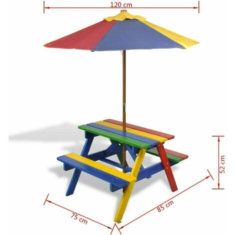 VIDAXL Ensembles De Pique-nique Pour Les Enfants Colorés Avec Du Parasol De Table Avec Banc Et Parapluie Table Et Bancs De Pique-nique Avec Parasol Pour Enfants Bois 7 VIDAXL Ensembles De Pique-nique Pour Les Enfants Colorés Avec Du Parasol De Table Avec Banc Et Parapluie Table Et Bancs De Pique-nique Avec Parasol Pour Enfants Bois – Image 5