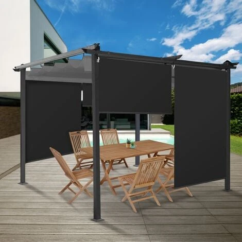 Lot De 2 Stores Enrouleurs L.124 X H. 225 CM Pour Pergola Noir 4 Lot De 2 Stores Enrouleurs L.124 X H. 225 CM Pour Pergola Noir – Image 2