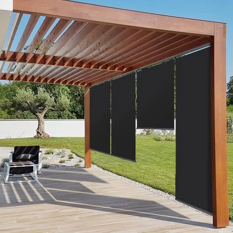 Lot De 2 Stores Enrouleurs L.124 X H. 225 CM Pour Pergola Noir 5 Lot De 2 Stores Enrouleurs L.124 X H. 225 CM Pour Pergola Noir – Image 3