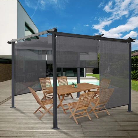 Lot De 2 Stores Enrouleurs Tamisants L.124 X H. 225 CM Pour Pergola Gris Anthracite 4 Lot De 2 Stores Enrouleurs Tamisants L.124 X H. 225 CM Pour Pergola Gris Anthracite – Image 2