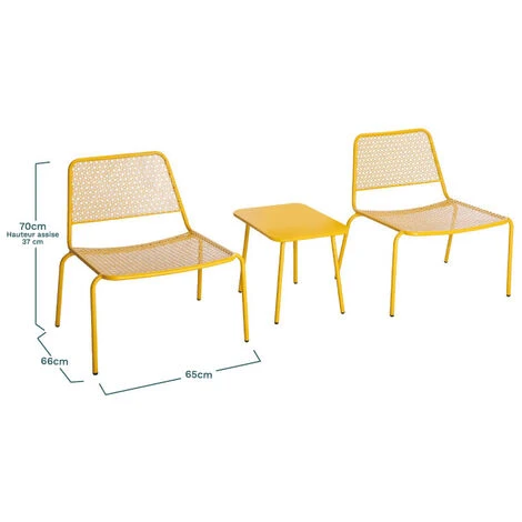 Salon De Jardin 2 Places Sakura En Acier Jaune Solaire 2 Fauteuils + 1 Table - Meuble De Jardin 4 Salon De Jardin 2 Places Sakura En Acier Jaune Solaire 2 Fauteuils + 1 Table - Meuble De Jardin – Image 2