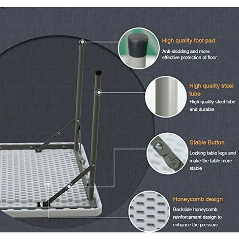 Soges Table Pliante Table Utilitaire Pliante D'extérieur Pour Jardin, Plage, Camping, Pique-niques, Barbecues, Fête, Sans Assemblage Et Facile à Transporter 5 Soges Table Pliante Table Utilitaire Pliante D'extérieur Pour Jardin, Plage, Camping, Pique-niques, Barbecues, Fête, Sans Assemblage Et Facile à Transporter – Image 3