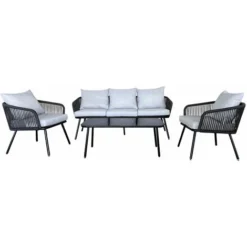 Salon De Jardin En Corde OUVÉA Gris Clair - 5 Places