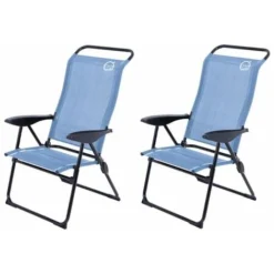 Lot De 2 Fauteuils De Camping 5 Positions - O'Camp - Bleu - Dimensions : 70 X 62 X 105 Cm
