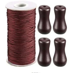 Corde D'Ombrage Tressé Marron 50 M/Rouleau Avec 4 Pièces Marron Pendentif En Bois Pour Aluminium Store Ombre, Plante De Jardinage Et De L'Artisanat (Marron)T-Audace