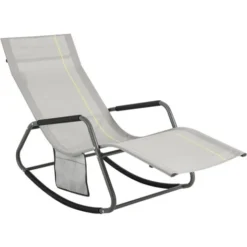 SoBuy OGS47-HG Fauteuil à Bascule Transat De Relaxation Chaise Longue Bain De Soleil Rocking Chair – Avec Pochette Latérale Et Repose-Pieds