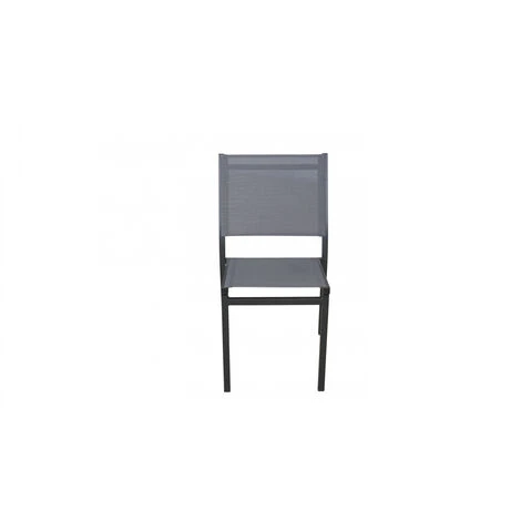 Lot De 4 Chaises De Jardin En Texaline Et Aluminium - Meuble De Jardin - Gris Anthracite Empilable 60X48X87CM 4 Lot De 4 Chaises De Jardin En Texaline Et Aluminium - Meuble De Jardin - Gris Anthracite Empilable 60X48X87CM – Image 2