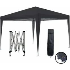 Tente Pliante 3x3m ECO BRISO Tube 30mm En ALU & ACIER Bâche 220g/m² ENDUIT PVC 100% ÉTANCHE Tente Pliante De Réception Sac De Transport