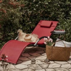 SoBuy OGS38-R Transat De Jardin Chaise Longue Bain De Soleil Avec Appui-tête- Charge Max 120 Kg, Rouge -Promos Verde Rêverie Boutique 59241265 2