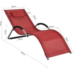 SoBuy OGS38-R Transat De Jardin Chaise Longue Bain De Soleil Avec Appui-tête- Charge Max 120 Kg, Rouge -Promos Verde Rêverie Boutique 59241265 3