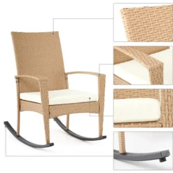 Fauteuil à Bascule,chaise De Chambre Terrasse En Résine Tressée Avec Coussin,Beige - Mondeer -Promos Verde Rêverie Boutique 59610256 3