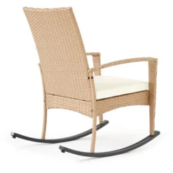 Fauteuil à Bascule,chaise De Chambre Terrasse En Résine Tressée Avec Coussin,Beige - Mondeer -Promos Verde Rêverie Boutique 59610256 5