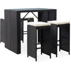 VIDAXL Garden Bar Set 5 PCS Dans Polyrattan Et Verre Noire