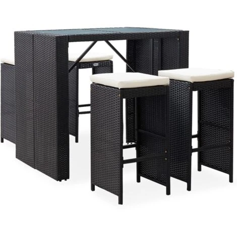 VIDAXL Garden Bar Set 5 PCS Dans Polyrattan Et Verre Noire 3 VIDAXL Garden Bar Set 5 PCS Dans Polyrattan Et Verre Noire