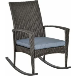 OUTSUNNY Fauteuil à Bascule Rocking Chair Avec Coussin D'assise Déhoussable 66L X 88l X 98H Cm Résine Tressée Imitation Rotin Grise