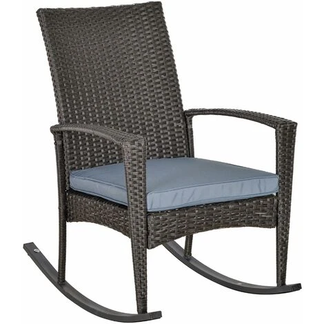 OUTSUNNY Fauteuil à Bascule Rocking Chair Avec Coussin D'assise Déhoussable 66L X 88l X 98H Cm Résine Tressée Imitation Rotin Grise 3 OUTSUNNY Fauteuil à Bascule Rocking Chair Avec Coussin D'assise Déhoussable 66L X 88l X 98H Cm Résine Tressée Imitation Rotin Grise