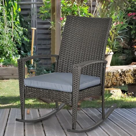 OUTSUNNY Fauteuil à Bascule Rocking Chair Avec Coussin D'assise Déhoussable 66L X 88l X 98H Cm Résine Tressée Imitation Rotin Grise 4 OUTSUNNY Fauteuil à Bascule Rocking Chair Avec Coussin D'assise Déhoussable 66L X 88l X 98H Cm Résine Tressée Imitation Rotin Grise – Image 2