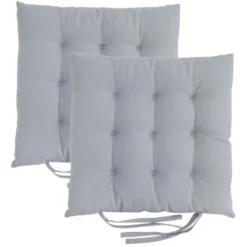 Loft 25 Tufté Carré Siège Coussin Pour Chaises à Manger Avec Attaches Sécurisées Douceur & Siège Confortable Rembourré, Serré Plancher Sécurisé Coussin Pour Sièges D'intérieur, Argent (2PK)