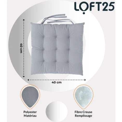 Loft 25 Tufté Carré Siège Coussin Pour Chaises à Manger Avec Attaches Sécurisées Douceur & Siège Confortable Rembourré, Serré Plancher Sécurisé Coussin Pour Sièges D'intérieur, Argent (2PK) 4 Loft 25 Tufté Carré Siège Coussin Pour Chaises à Manger Avec Attaches Sécurisées Douceur & Siège Confortable Rembourré, Serré Plancher Sécurisé Coussin Pour Sièges D'intérieur, Argent (2PK) – Image 2