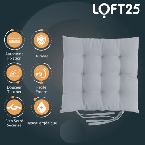 Loft 25 Tufté Carré Siège Coussin Pour Chaises à Manger Avec Attaches Sécurisées Douceur & Siège Confortable Rembourré, Serré Plancher Sécurisé Coussin Pour Sièges D'intérieur, Argent (2PK) 5 Loft 25 Tufté Carré Siège Coussin Pour Chaises à Manger Avec Attaches Sécurisées Douceur & Siège Confortable Rembourré, Serré Plancher Sécurisé Coussin Pour Sièges D'intérieur, Argent (2PK) – Image 3