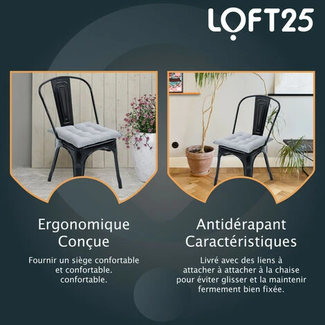 Loft 25 Tufté Carré Siège Coussin Pour Chaises à Manger Avec Attaches Sécurisées Douceur & Siège Confortable Rembourré, Serré Plancher Sécurisé Coussin Pour Sièges D'intérieur, Argent (2PK) 7 Loft 25 Tufté Carré Siège Coussin Pour Chaises à Manger Avec Attaches Sécurisées Douceur & Siège Confortable Rembourré, Serré Plancher Sécurisé Coussin Pour Sièges D'intérieur, Argent (2PK) – Image 5