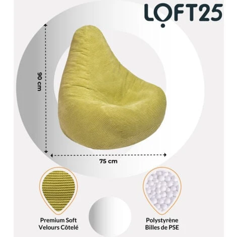 Loft 25 Pouf à Haut Dossier En Velours Côtelé Pour Adulte, Pouf Gaming Pour L'intérieur, Salon, Lime 4 Loft 25 Pouf à Haut Dossier En Velours Côtelé Pour Adulte, Pouf Gaming Pour L'intérieur, Salon, Lime – Image 2