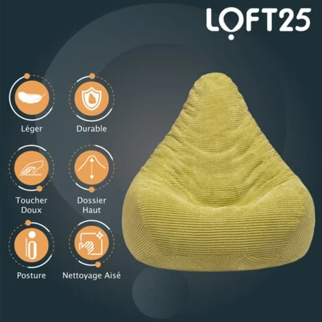 Loft 25 Pouf à Haut Dossier En Velours Côtelé Pour Adulte, Pouf Gaming Pour L'intérieur, Salon, Lime 5 Loft 25 Pouf à Haut Dossier En Velours Côtelé Pour Adulte, Pouf Gaming Pour L'intérieur, Salon, Lime – Image 3