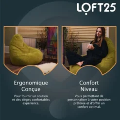 Loft 25 Pouf à Haut Dossier En Velours Côtelé Pour Adulte, Pouf Gaming Pour L'intérieur, Salon, Lime 11 Loft 25 Pouf à Haut Dossier En Velours Côtelé Pour Adulte, Pouf Gaming Pour L'intérieur, Salon, Lime -Promos Verde Rêverie Boutique 60309699 5