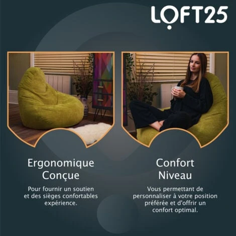Loft 25 Pouf à Haut Dossier En Velours Côtelé Pour Adulte, Pouf Gaming Pour L'intérieur, Salon, Lime 7 Loft 25 Pouf à Haut Dossier En Velours Côtelé Pour Adulte, Pouf Gaming Pour L'intérieur, Salon, Lime – Image 5