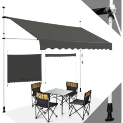 RELAX4LIFE Store Banne Sans Perçage Hauteur Réglable 200-300CM Avec Manivelle, Auvent Balcon Rétractable Anti-Soleil Installation Sans Perçage Pour Balcon, Jardin, Patio(Gris, 300 X 125 Cm)
