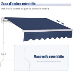 RELAX4LIFE Store Banne 3X2,5M Rétractable Réglable 0-35° Avec Manivelle Manuel Et Revêtement Imperméable, Auvent Anti-Soleil Avec Cadre En Alu Durable Pour Balcon, Jardin, Patio (Bleu Foncé) 9 RELAX4LIFE Store Banne 3X2,5M Rétractable Réglable 0-35° Avec Manivelle Manuel Et Revêtement Imperméable, Auvent Anti-Soleil Avec Cadre En Alu Durable Pour Balcon, Jardin, Patio (Bleu Foncé) -Promos Verde Rêverie Boutique 60464530 3