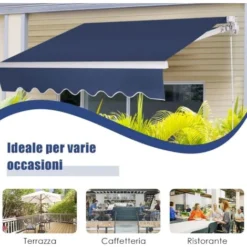 RELAX4LIFE Store Banne 3X2,5M Rétractable Réglable 0-35° Avec Manivelle Manuel Et Revêtement Imperméable, Auvent Anti-Soleil Avec Cadre En Alu Durable Pour Balcon, Jardin, Patio (Bleu Foncé) 10 RELAX4LIFE Store Banne 3X2,5M Rétractable Réglable 0-35° Avec Manivelle Manuel Et Revêtement Imperméable, Auvent Anti-Soleil Avec Cadre En Alu Durable Pour Balcon, Jardin, Patio (Bleu Foncé) -Promos Verde Rêverie Boutique 60464530 4