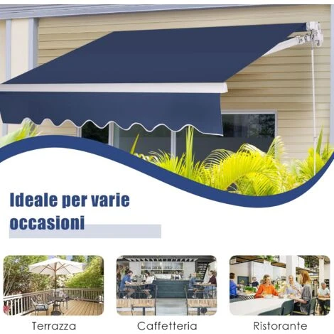 RELAX4LIFE Store Banne 3X2,5M Rétractable Réglable 0-35° Avec Manivelle Manuel Et Revêtement Imperméable, Auvent Anti-Soleil Avec Cadre En Alu Durable Pour Balcon, Jardin, Patio (Bleu Foncé) 6 RELAX4LIFE Store Banne 3X2,5M Rétractable Réglable 0-35° Avec Manivelle Manuel Et Revêtement Imperméable, Auvent Anti-Soleil Avec Cadre En Alu Durable Pour Balcon, Jardin, Patio (Bleu Foncé) – Image 4