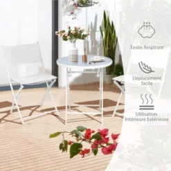 RELAX4LIFE Set De Bistro 1 Table Ronde&2 Chaises Pliables, Salon De Jardin 3 Pièces Extérieur, Cadre En Acier, Verre Trempé, Chaises Portables, Table Bistro Pour Terrasse, Patio, Café (Tout Blanc) 9 RELAX4LIFE Set De Bistro 1 Table Ronde&2 Chaises Pliables, Salon De Jardin 3 Pièces Extérieur, Cadre En Acier, Verre Trempé, Chaises Portables, Table Bistro Pour Terrasse, Patio, Café (Tout Blanc) -Promos Verde Rêverie Boutique 64129535 3
