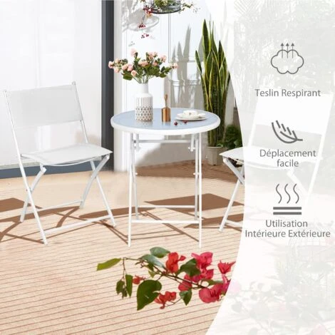RELAX4LIFE Set De Bistro 1 Table Ronde&2 Chaises Pliables, Salon De Jardin 3 Pièces Extérieur, Cadre En Acier, Verre Trempé, Chaises Portables, Table Bistro Pour Terrasse, Patio, Café (Tout Blanc) 5 RELAX4LIFE Set De Bistro 1 Table Ronde&2 Chaises Pliables, Salon De Jardin 3 Pièces Extérieur, Cadre En Acier, Verre Trempé, Chaises Portables, Table Bistro Pour Terrasse, Patio, Café (Tout Blanc) – Image 3