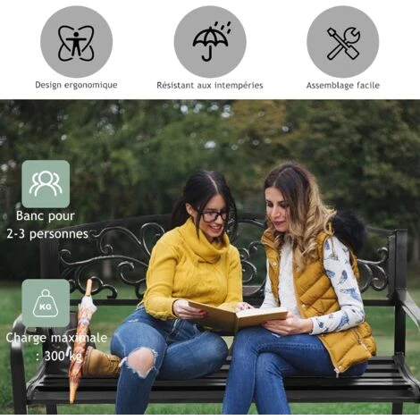 RELAX4LIFE Banc De Jardin En Fonte D’Acier Pour 2-3 Personnes, Résistant Et Confortable Avec Incliné Dossier Ciselé, Accoudoirs Arrondis Et Pieds Durables, Utilisation En Extérieur, Bronzé/Noir (Noir) 4 RELAX4LIFE Banc De Jardin En Fonte D’Acier Pour 2-3 Personnes, Résistant Et Confortable Avec Incliné Dossier Ciselé, Accoudoirs Arrondis Et Pieds Durables, Utilisation En Extérieur, Bronzé/Noir (Noir) – Image 2