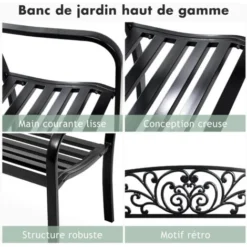 RELAX4LIFE Banc De Jardin En Fonte D’Acier Pour 2-3 Personnes, Résistant Et Confortable Avec Incliné Dossier Ciselé, Accoudoirs Arrondis Et Pieds Durables, Utilisation En Extérieur, Bronzé/Noir (Noir) 9 RELAX4LIFE Banc De Jardin En Fonte D’Acier Pour 2-3 Personnes, Résistant Et Confortable Avec Incliné Dossier Ciselé, Accoudoirs Arrondis Et Pieds Durables, Utilisation En Extérieur, Bronzé/Noir (Noir) -Promos Verde Rêverie Boutique 64129729 3