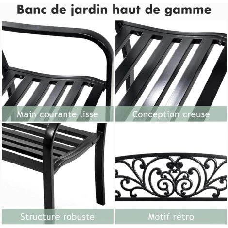 RELAX4LIFE Banc De Jardin En Fonte D’Acier Pour 2-3 Personnes, Résistant Et Confortable Avec Incliné Dossier Ciselé, Accoudoirs Arrondis Et Pieds Durables, Utilisation En Extérieur, Bronzé/Noir (Noir) 5 RELAX4LIFE Banc De Jardin En Fonte D’Acier Pour 2-3 Personnes, Résistant Et Confortable Avec Incliné Dossier Ciselé, Accoudoirs Arrondis Et Pieds Durables, Utilisation En Extérieur, Bronzé/Noir (Noir) – Image 3