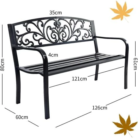 RELAX4LIFE Banc De Jardin En Fonte D’Acier Pour 2-3 Personnes, Résistant Et Confortable Avec Incliné Dossier Ciselé, Accoudoirs Arrondis Et Pieds Durables, Utilisation En Extérieur, Bronzé/Noir (Noir) 7 RELAX4LIFE Banc De Jardin En Fonte D’Acier Pour 2-3 Personnes, Résistant Et Confortable Avec Incliné Dossier Ciselé, Accoudoirs Arrondis Et Pieds Durables, Utilisation En Extérieur, Bronzé/Noir (Noir) – Image 5