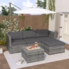 Salon De Jardin Canapé D'angle Extérieur 4 Places Avec Table Basse En Résine Tressée, Gris 1 Salon De Jardin Canapé D'angle Extérieur 4 Places Avec Table Basse En Résine Tressée, Gris -Promos Verde Rêverie Boutique 64694575 1