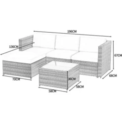 Salon De Jardin Canapé D'angle Extérieur 4 Places Avec Table Basse En Résine Tressée, Gris -Promos Verde Rêverie Boutique 64694575 5