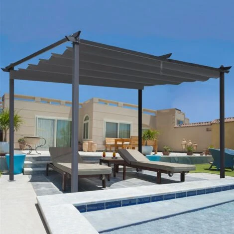 Pergola Toit Rétractable 4 Pieds 3x4 M Tonnelle Gris Anthracite 4 Pergola Toit Rétractable 4 Pieds 3x4 M Tonnelle Gris Anthracite – Image 2