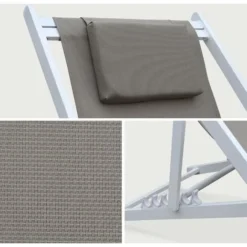 Lot De 2 Bains De Soleil - Gaia Taupe - En Aluminium Blanc Et Textilene Taupe Avec Coussin Repose Tête. Chilienne 10 Lot De 2 Bains De Soleil - Gaia Taupe - En Aluminium Blanc Et Textilene Taupe Avec Coussin Repose Tête. Chilienne -Promos Verde Rêverie Boutique 6504029 4