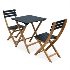 Table De Jardin Bistrot En Bois 60x60cm - Barcelona Bois / Noir - Pliante Bicolore Carrée En Acacia Avec 2 Chaises Pliables