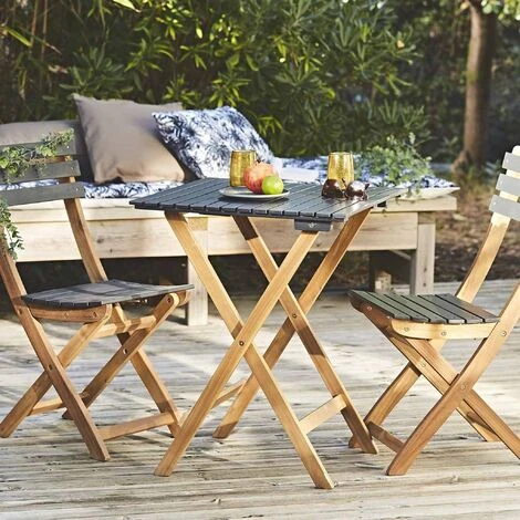 Table De Jardin Bistrot En Bois 60x60cm - Barcelona Bois / Noir - Pliante Bicolore Carrée En Acacia Avec 2 Chaises Pliables 5 Table De Jardin Bistrot En Bois 60x60cm - Barcelona Bois / Noir - Pliante Bicolore Carrée En Acacia Avec 2 Chaises Pliables – Image 3